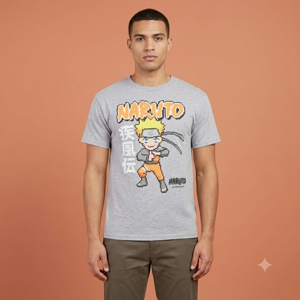Naruto Shippuden Collection Shirt Mens Medium Grey Pixel Art Anime Graphic Tee‎